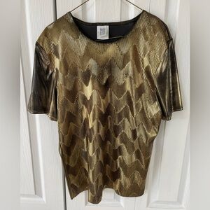 Vintage Gold Metallic Short Sleeve Blouse